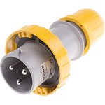 218.3230, IP67 Yellow Cable Mount 2P + E Industrial Power Plug, Rated At 32A, 110 V