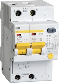 Фото 1/4 Выключатель автоматический дифференциального тока 2п C 16А 100мА тип AC 4.5кА АД-12 IEK MAD10-2-016-C-100