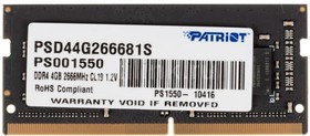Фото 1/4 Модуль памяти Patriot DDR4 SO-DIMM 4Gb 2666МГц CL19 (PSD44G266681S)