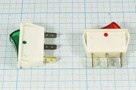 Фото 1/3 Клавишный выключатель зелёный,с подсветкой 220В/15А, c фиксацией; №1315 G ПКл\\15\SPST\29x11\бел\ ILзел\\3T\IRS101-5C\