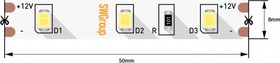 SWG Лента со скотчем 3М светодиодная стандарт 2835, 60 LED/м, 4,8 Вт/м, 12В , IP20, Цвет: Теплый белый