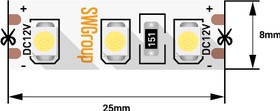 SWG3120-12-9.6-W-M Лента со скотчем М светодиодная стандарт 3528, 120 LED/м, 9,6 Вт/м, 12В, IP20, Цвет: Холодный белый Цвет свечения: Хо