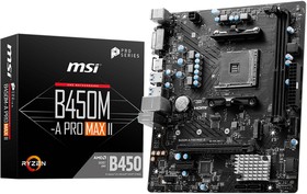 Фото 1/10 Материнская плата MSI B450M-A PRO MAX II, SocketAM4, AMD B450, mATX, Ret