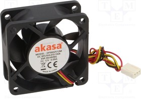 AK-6025MS, Fan: DC; axial; 12VDC; 60x60x25mm; 21.79dBA; EBR; 3000rpm; 2.57mmH2O