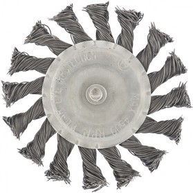 Фото 1/3 74432, Щетка для дрели, 100 мм, плоская со шпилькой, крученая металлическая проволока