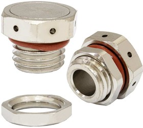 M12X1.5 Brass/ nut, Клапан выравнивания давления M12х1.5, 1 л/мин, IP67, -40…+125 °C, корпус - латунь никелированная, уплотнитель - резина
