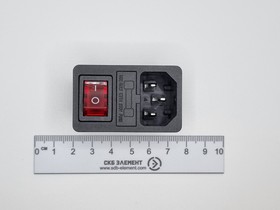 Фото 1/2 IEC 320 C14 с предохранителем 10А и переключателем, разъем питания "штекер", на корпус