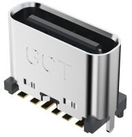 Фото 1/2 USB4140-GF-0070-C, USB Connectors USB C Rec GF Vert 6P SMT 0.7mm TH stakes H 6.5mm