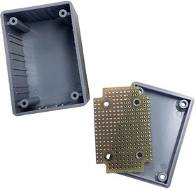 G10-8000, Gray ABS Plastic Project Box with matching plated protoboard; FR4 0.062". Box Dim = 2.6" x 1.8" x 1.4"
