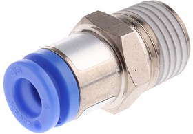 KQ2H08-01NS, KQ2 Series Straight Threaded Adaptor, R 1/8 Male to Push In 8 mm, Threaded-to-Tube Connection Style