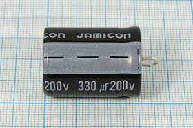 Фото 1/4 Конденсатор электролитический, емкость 330мкФ, 200В, размер 22x30, номинальное отклонение 20, +105C, алюминий, выводы 2P, HSW, JAMICON