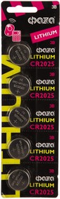 Фото 1/2 5003187, Батарейка CR2025 3V lithium 5 шт (блистер) ФАZА (Литиевая)