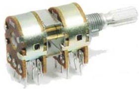 Резистор переменный, поворотный 100кОм, линейность B, ширина 16мм, вал и размеры KC6x20, YRV-RTT16.B100KL20KC