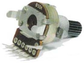 Резистор переменный, поворотный 50кОм, линейность B, ширина 16мм, вал и размеры Y6x20, F-166KP-1