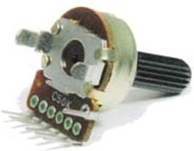 Резистор переменный, поворотный 50кОм, линейность B, ширина 16мм, вал и размеры Y6x25, F-166KP