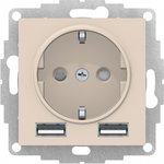 AtlasDesign Бежевый Розетка 16А c 2 USB A+A, 5В/2,4А, 2х5В/1,2А