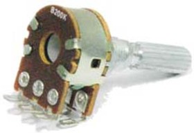 Резистор переменный, поворотный 100кОм, линейность B, ширина 17мм, вал и размеры KC6x25, F-16KGPE