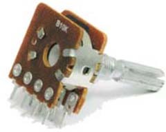 Резистор переменный, поворотный 10кОм, линейность B, ширина 17мм, вал и размеры KC6x25, F-16KGT1
