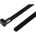 Cable Tie, Releasable, 250mm x 7.6 mm, Black Nylon, Pk-100
