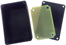 B03-8000, PCBs & Breadboards Black ABS Plastic Project Box with matching plated protoboard; FR4 0.062". Box Dim = 3.0" x 1.9" x 1.1"