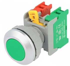 XB30-1O/C G, Переключатель: кнопочный, Фикс.пол: 1, NC + NO, 30мм, зеленый, IP65