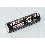Аккумуляторная батарея 3,7В, емкость 2600мАч, тип Li-ion, защита, 18650, ROBIT