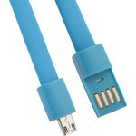 USB Дата-кабель LP Micro USB плоский браслет, голубой, европакет