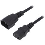 AK-PC-03A, Кабель; IEC C13 "мама",IEC C14 "папа"; 1,8м; черный; ПВХ; 10А