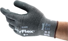 11531080, HyFlex 11-931 Grey Nylon Cut Resistant Work Gloves, Size 8, Medium, Nitrile Coating