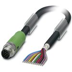 1430051, Male 12 way M12 to 12 way Unterminated Sensor Actuator Cable, 3m