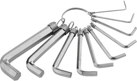 Фото 1/2 112685, Набор ключей имбусовых HEX, 1,5-10 мм, 10 шт., никелированный, на кольце