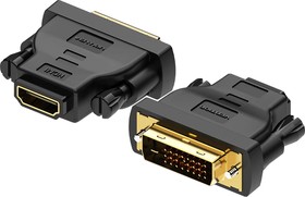 Фото 1/2 Адаптер-переходник Vention DVI 24+1M/HDMI 19F (ECDB0), Адаптер-переходник Vention DVI 24+1 M/ HDMI 19F