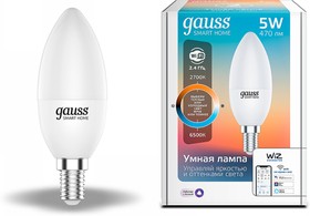 Фото 1/10 Gauss Лампа Smart Home С37 5W 470lm 2700-6500К Е14 изм.цвет.темп. +диммирование LED