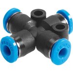 QSMX-6, QS Series Cross Tube-to-Tube Adaptor, Push In 6 mm to Push In 6 mm, 153380