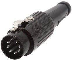 591-0600, 6 Pole Din Plug, DIN 41524, DIN 45322, DIN 45326, DIN 45327, DIN 45329, 2A, 34 V ac/dc, Latch Lock, Male, Cable