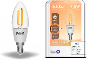 Фото 1/10 Gauss Лампа Smart Home Filament С35 4,5W 495lm 2700К E14 диммируемая LED