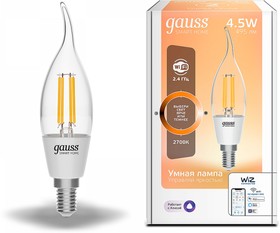 Фото 1/10 Gauss Лампа Smart Home Filament СF35 4,5W 495lm 2700К E14 диммируемая LED