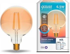 Фото 1/10 Gauss Лампа Smart Home Filament G95 6,5W 720lm 2000-5500К E27 изм.цвет.темпр. +диммирование LED