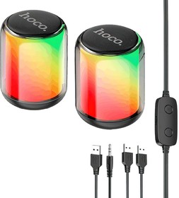 Фото 1/5 Bluetooth колонка HOCO BS56 Colorful BT5.2, 2x5W, AUX, USB, RGB, с регулятором громкости (черная)