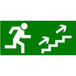 Sign "Direction to the emergency exit up the stairs" fluorescent 150x300,
