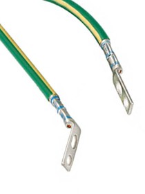 GJ6120UH, One 120 length #6 AWG green wire with yellow horizontal stripe. Jumper is pre-terminated on one end with LCC6-14J ...