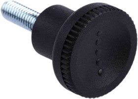 Фото 1/5 Black Knurled Clamping Knob, M5, Threaded Stud