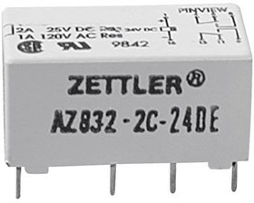 AZ832-2C-24DE, Реле: электромагнитное, DPDT, Uобмотки: 24ВDC, 1A/120ВAC, 2A/30ВDC