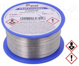LC60-0.80/0.25, Soldering wire; Sn60Pb40; 0.8mm; 250g; lead-based; reel; 190°C