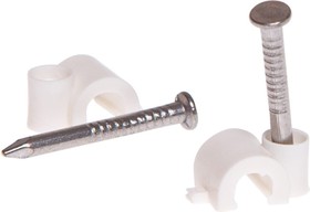 Скоба с гвоздем для крепления круглого кабеля 4 мм, белая, 50 шт. SMZ2-35832-50