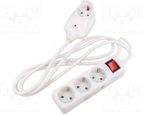 LPS273, Plug socket strip: supply; Sockets: 3; 230VAC; 16A; white; 2m; IP20