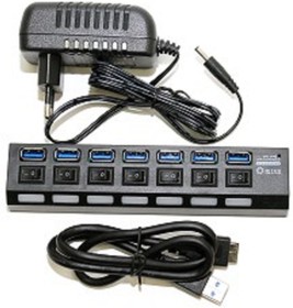 5bites HB37-303PBK Концентратор 7*USB3.0 / БП 5В-2А / 1.2M / BLACK