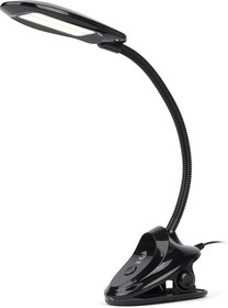 Фото 1/10 Настольный светильник ЭРА NLED-478-8W-BK светодиодный на прищепке черный Б0041085