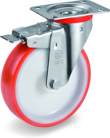 Колесо Tellure Rota 606601 поворотное с тормозом, диаметр 80мм, грузоподъемность 120кг, термопластичный полиуретан, полиамид