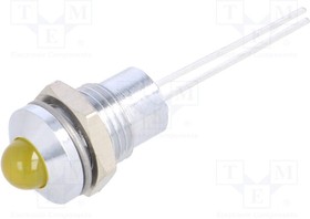 19040002, Индикат.лампа: LED; выпуклый; желтый; 2,1ВDC; O8мм; 2pin; металл
